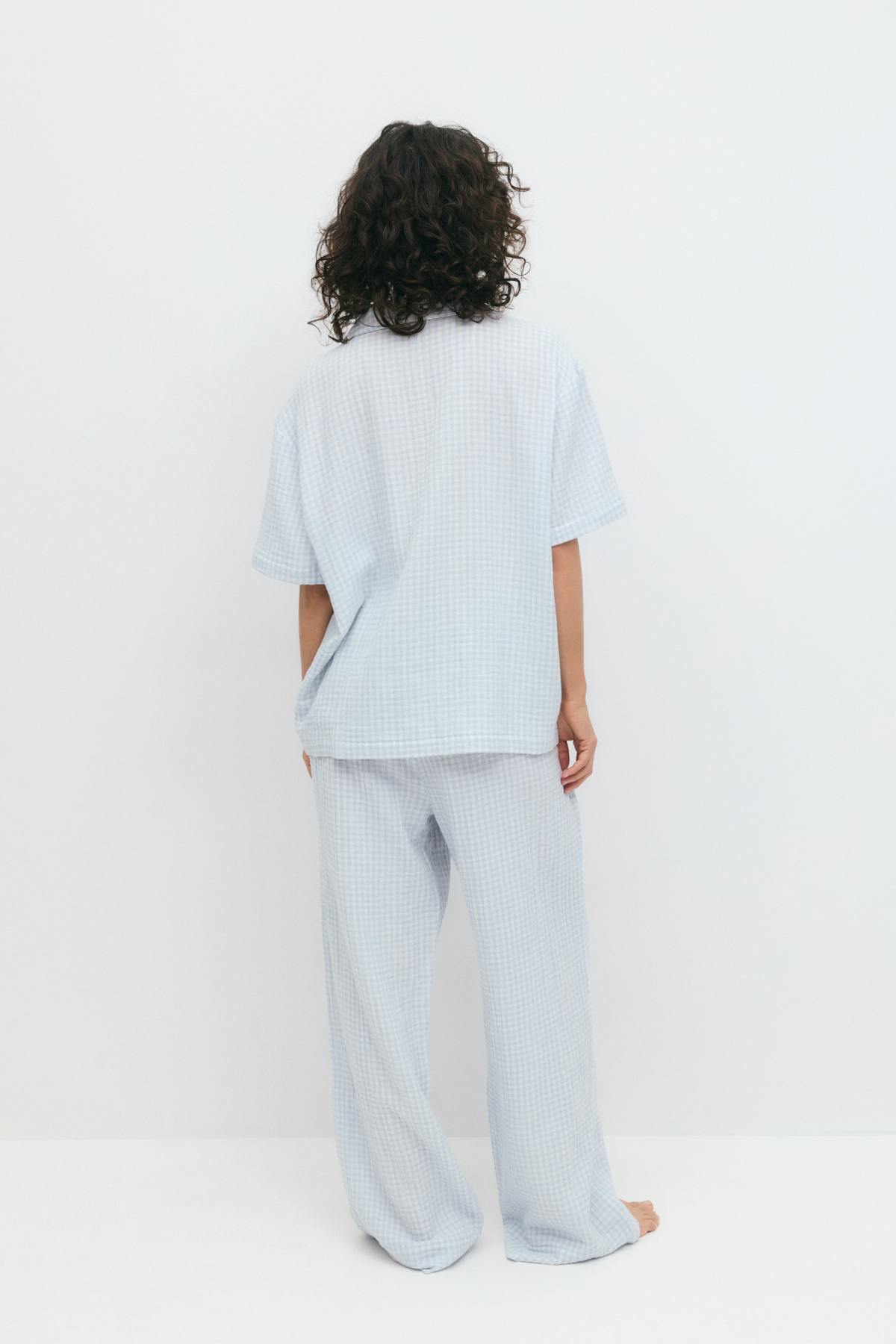 Gingham gauze homewear trousers - Blue check