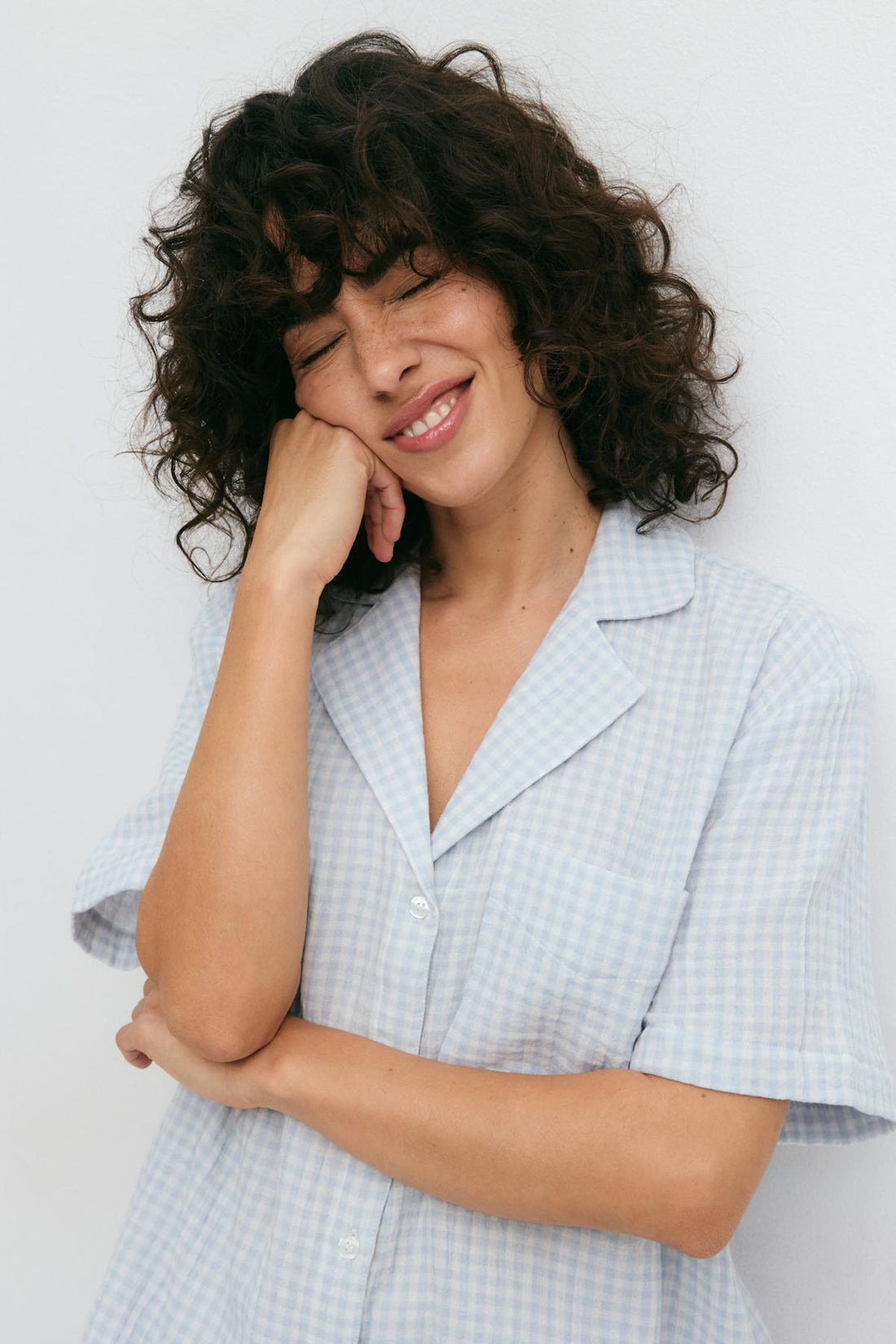 Gingham gauze homewear shirt - Blue check