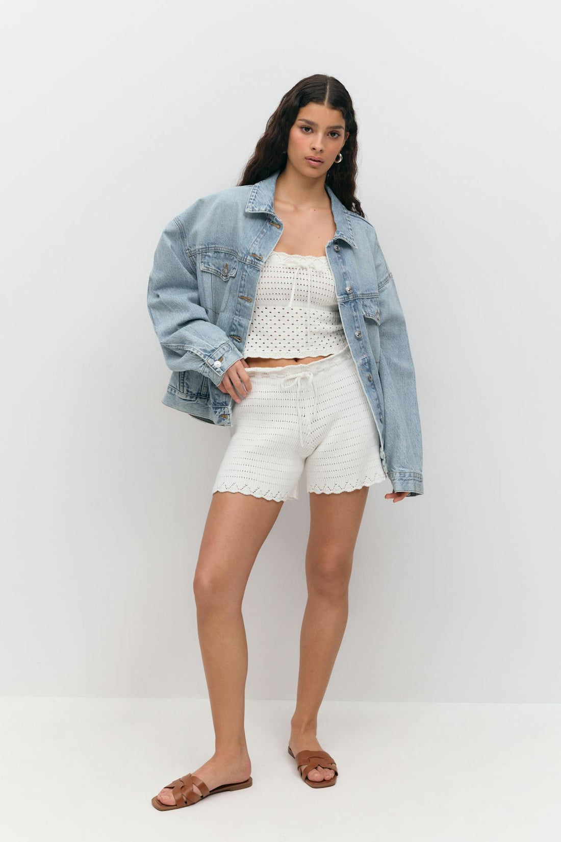 Knitted cotton shorts - Blanc cassé