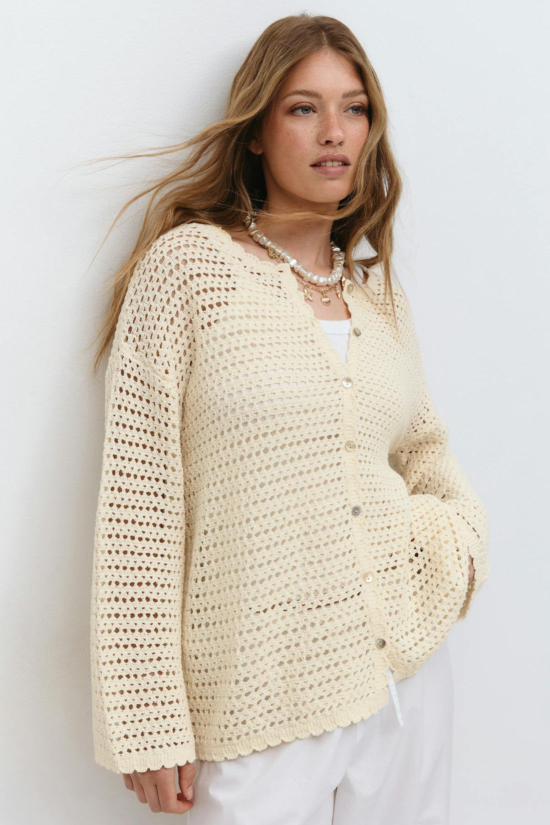 Oversized crochet cardigan - Crème