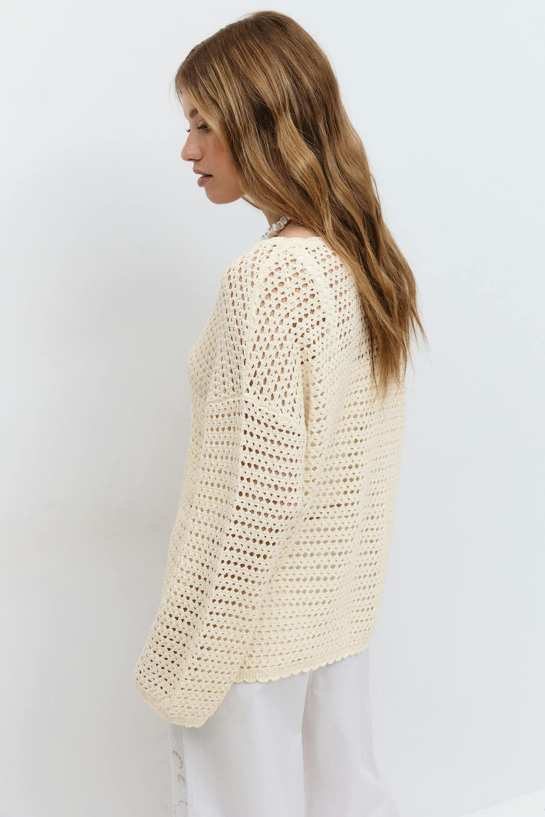 Oversized crochet cardigan - Crème