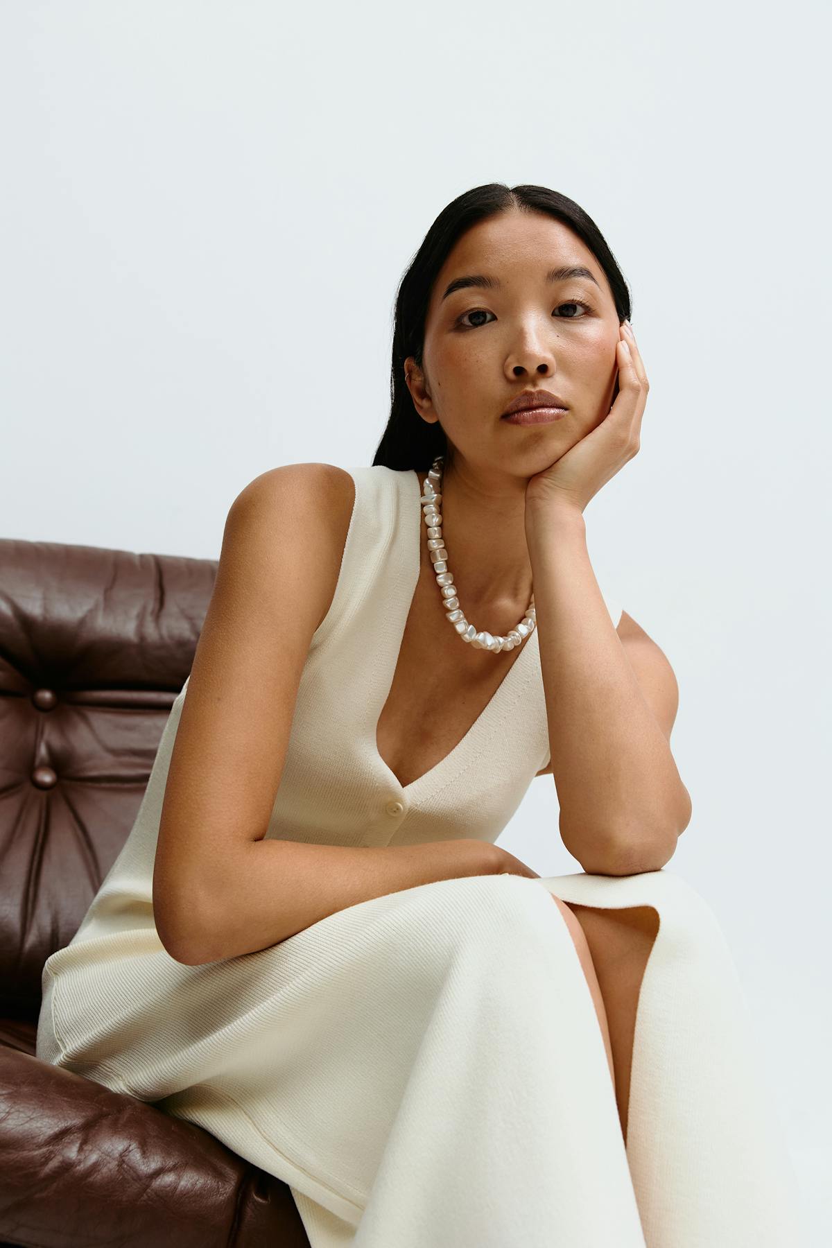 Knitted vest dress - Crème