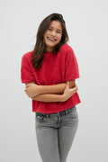 Y knitted short sleeve top - Rouge