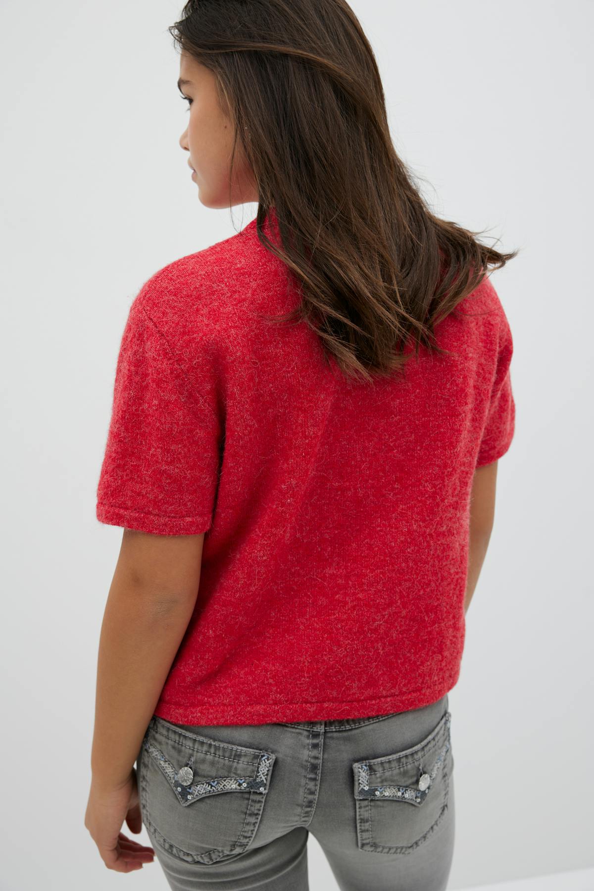 Y knitted short sleeve top - Rouge