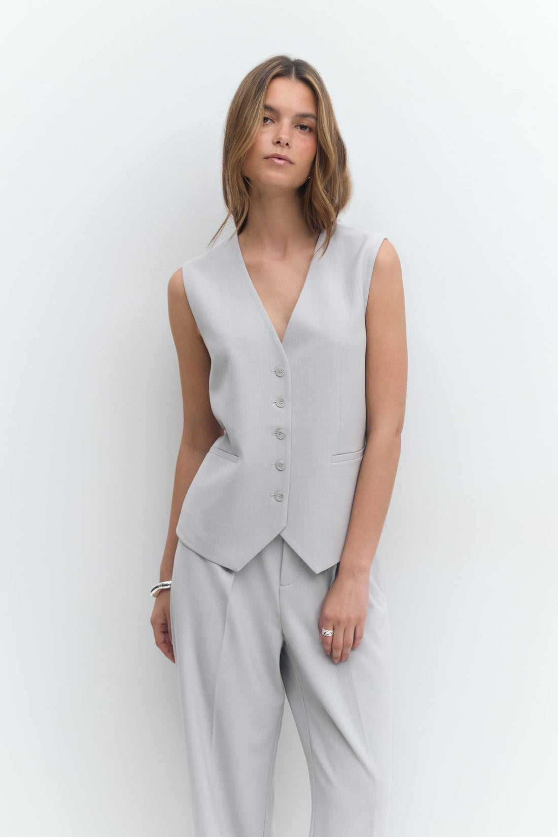 Loose tailored vest - Lt grey melange