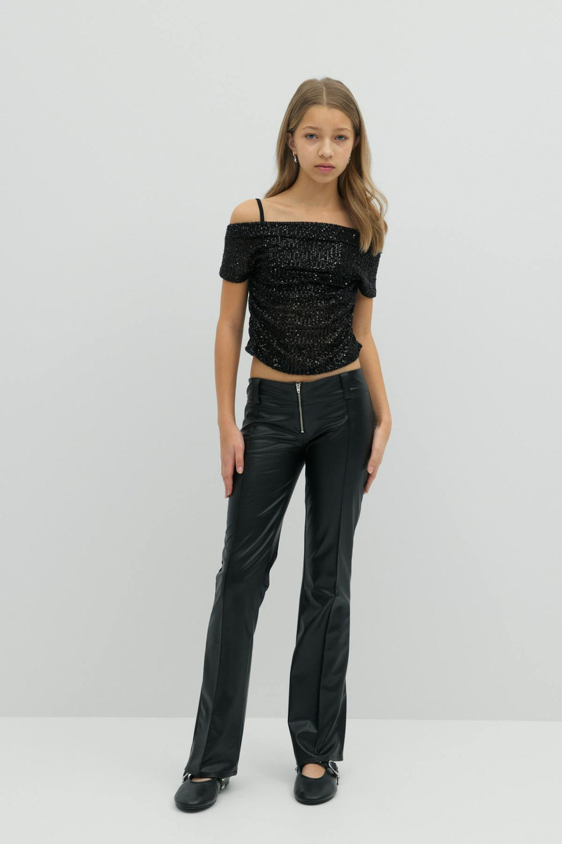Y sequin off shoulder top - Noir