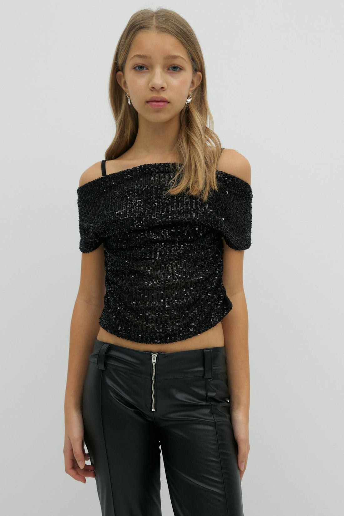 Y sequin off shoulder top - Noir