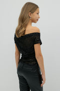 Y sequin off shoulder top - Noir