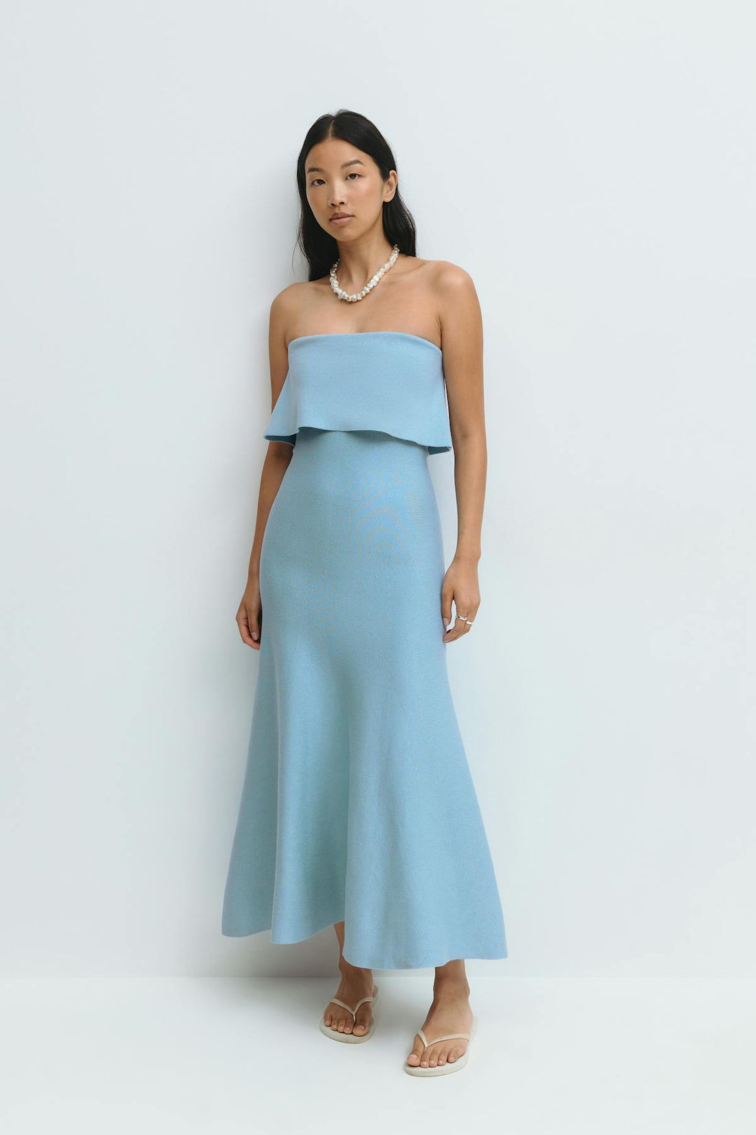 Knitted folded tube dress - Placid blue