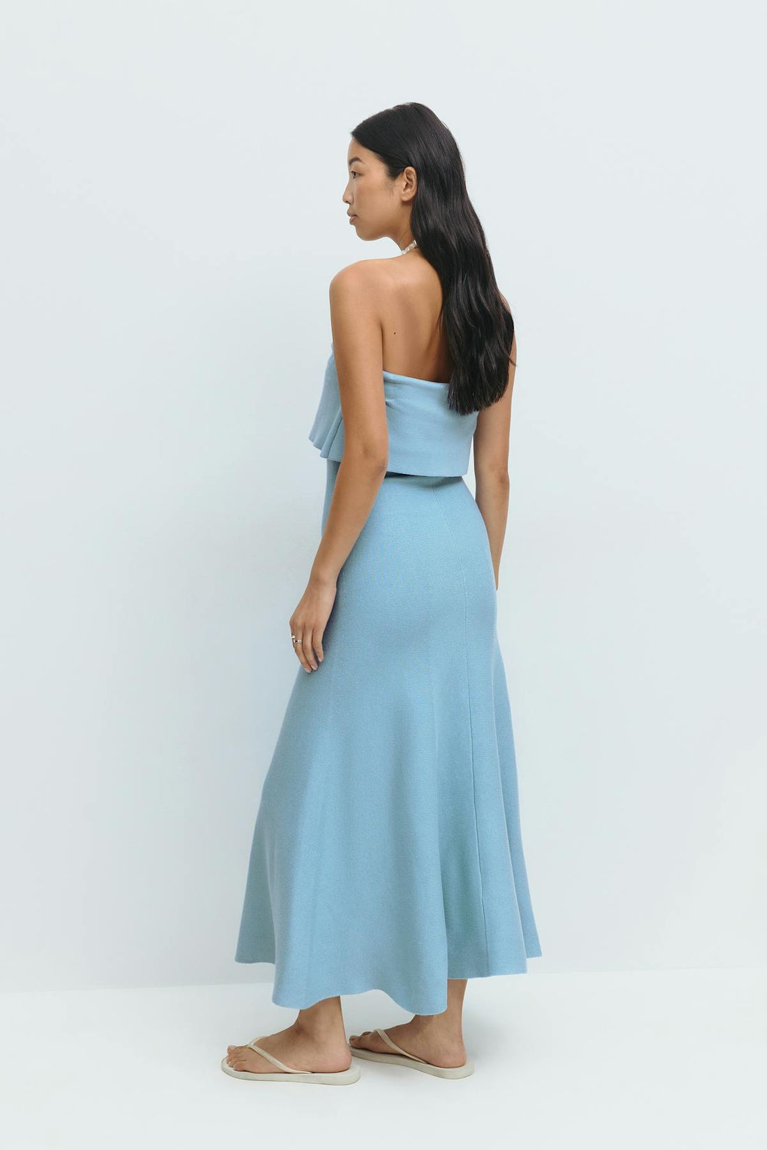 Knitted folded tube dress - Placid blue