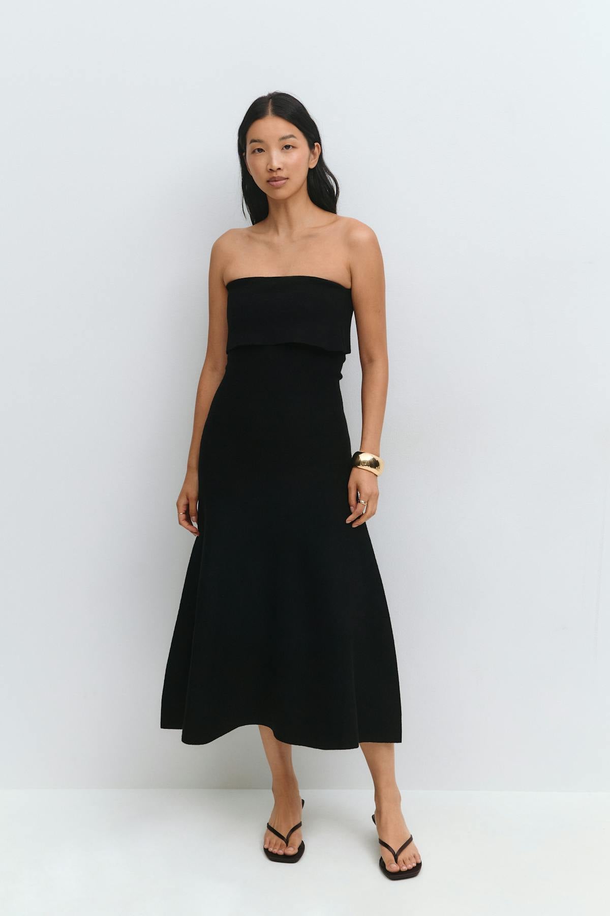 Knitted folded tube dress - Placid blue