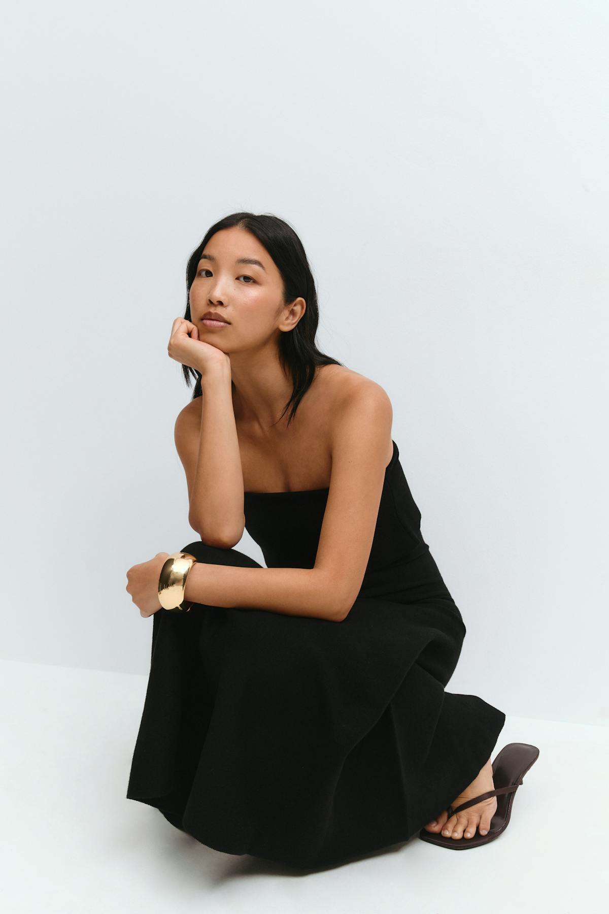 Knitted folded tube dress - Noir
