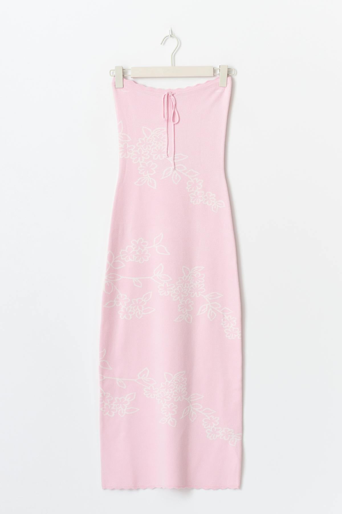 Knitted flower jacquard dress - Pink lady