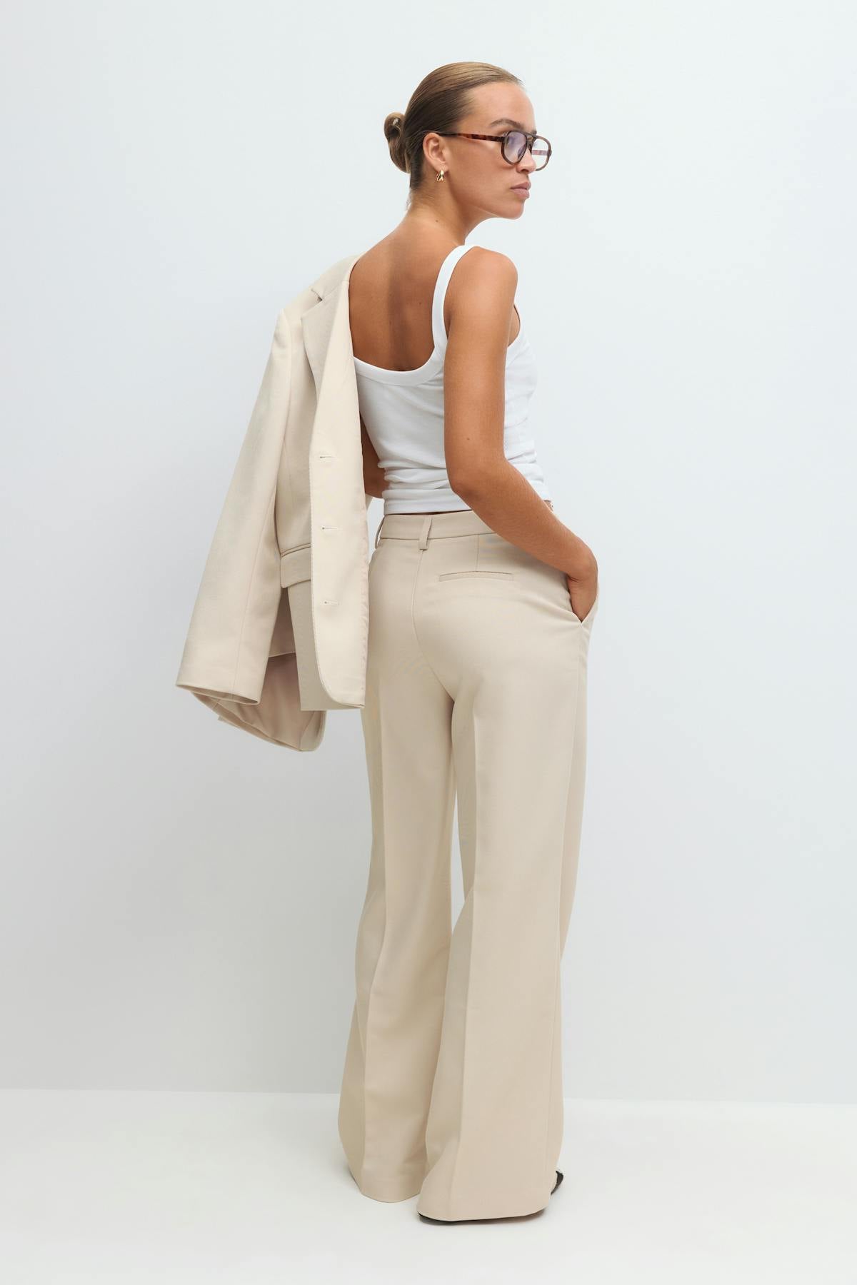 Straight twill trousers - Beige