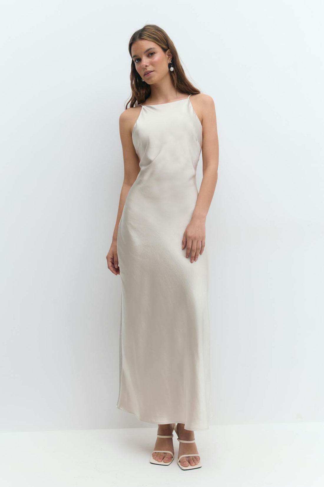 High neck satin dress - Champagne