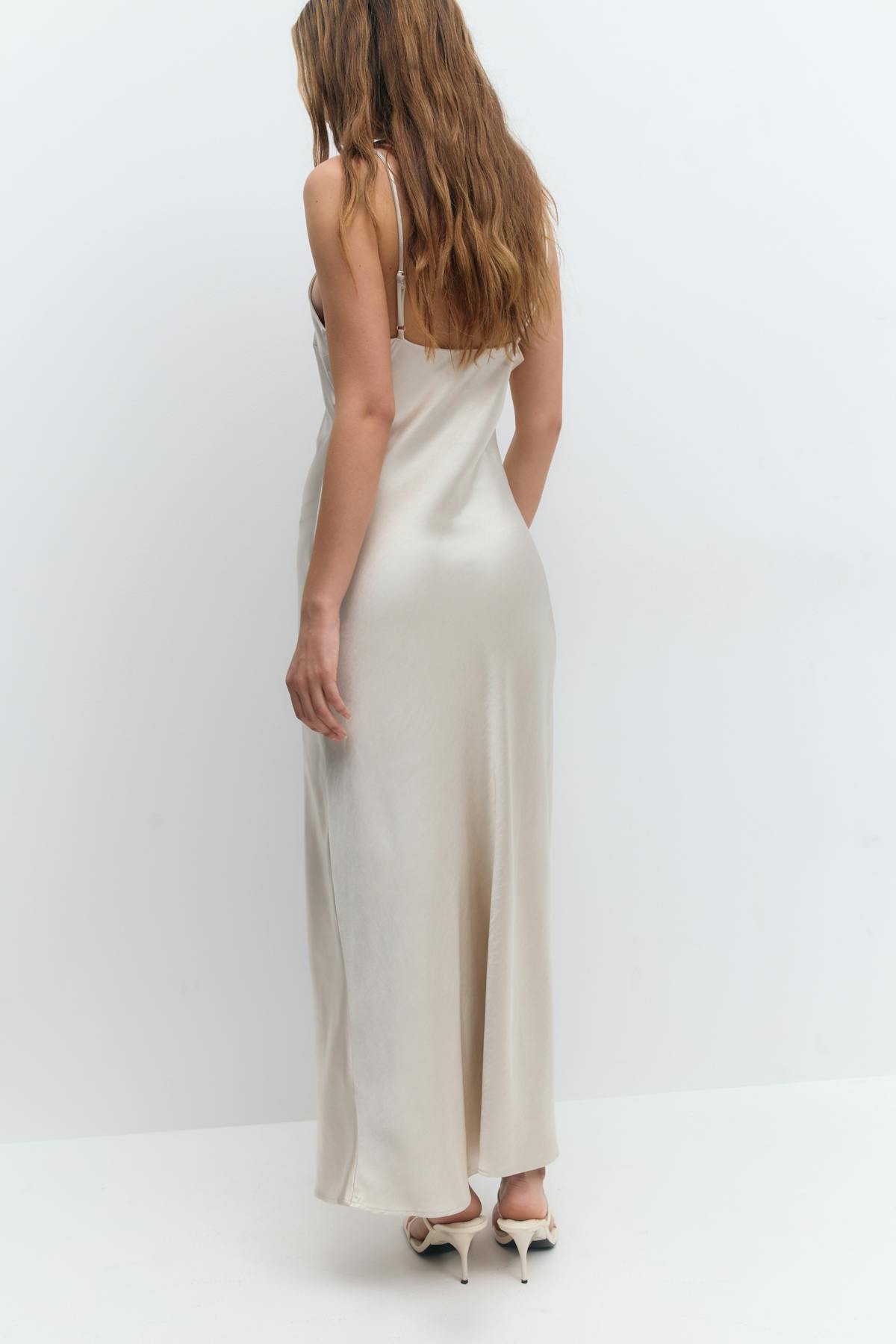 High neck satin dress - Champagne