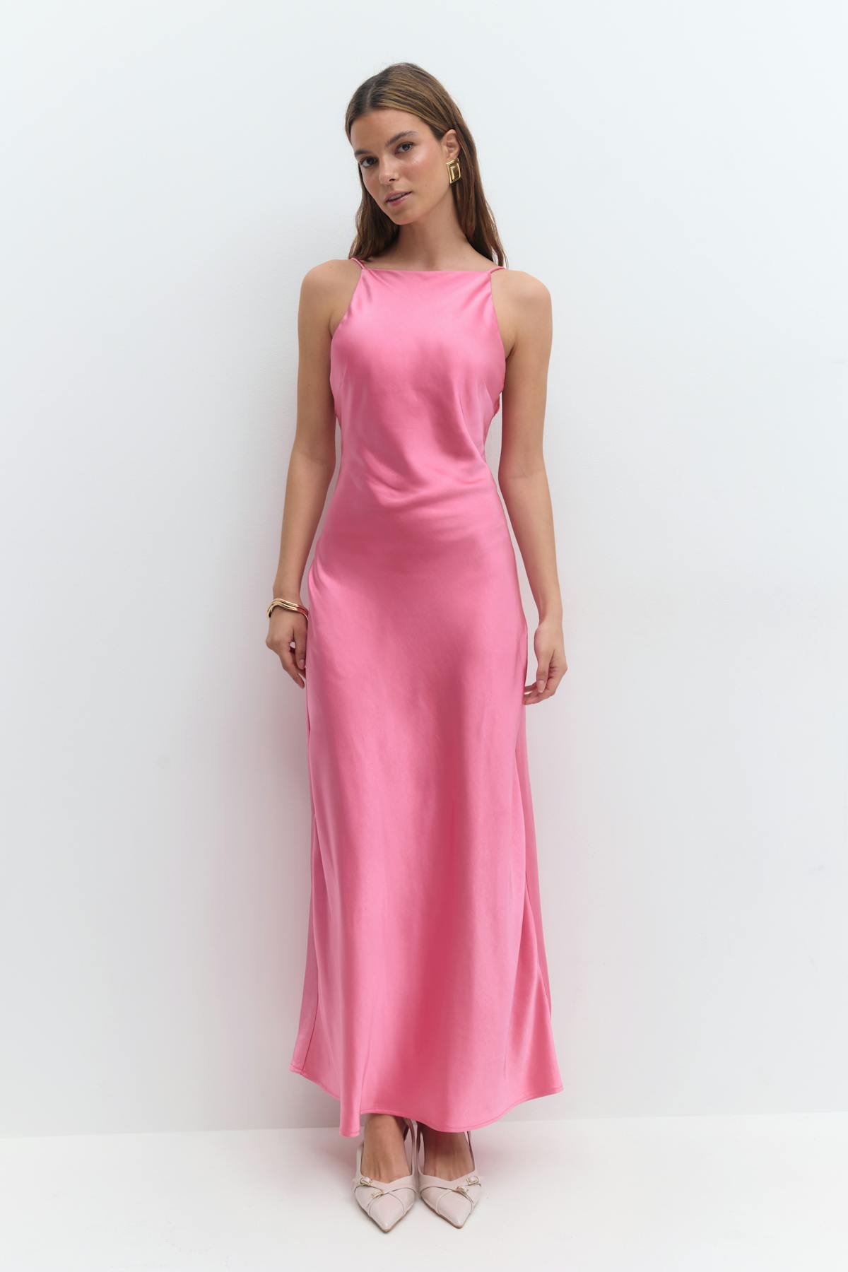 High neck satin dress - Champagne