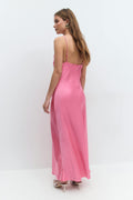 High neck satin dress - Champagne