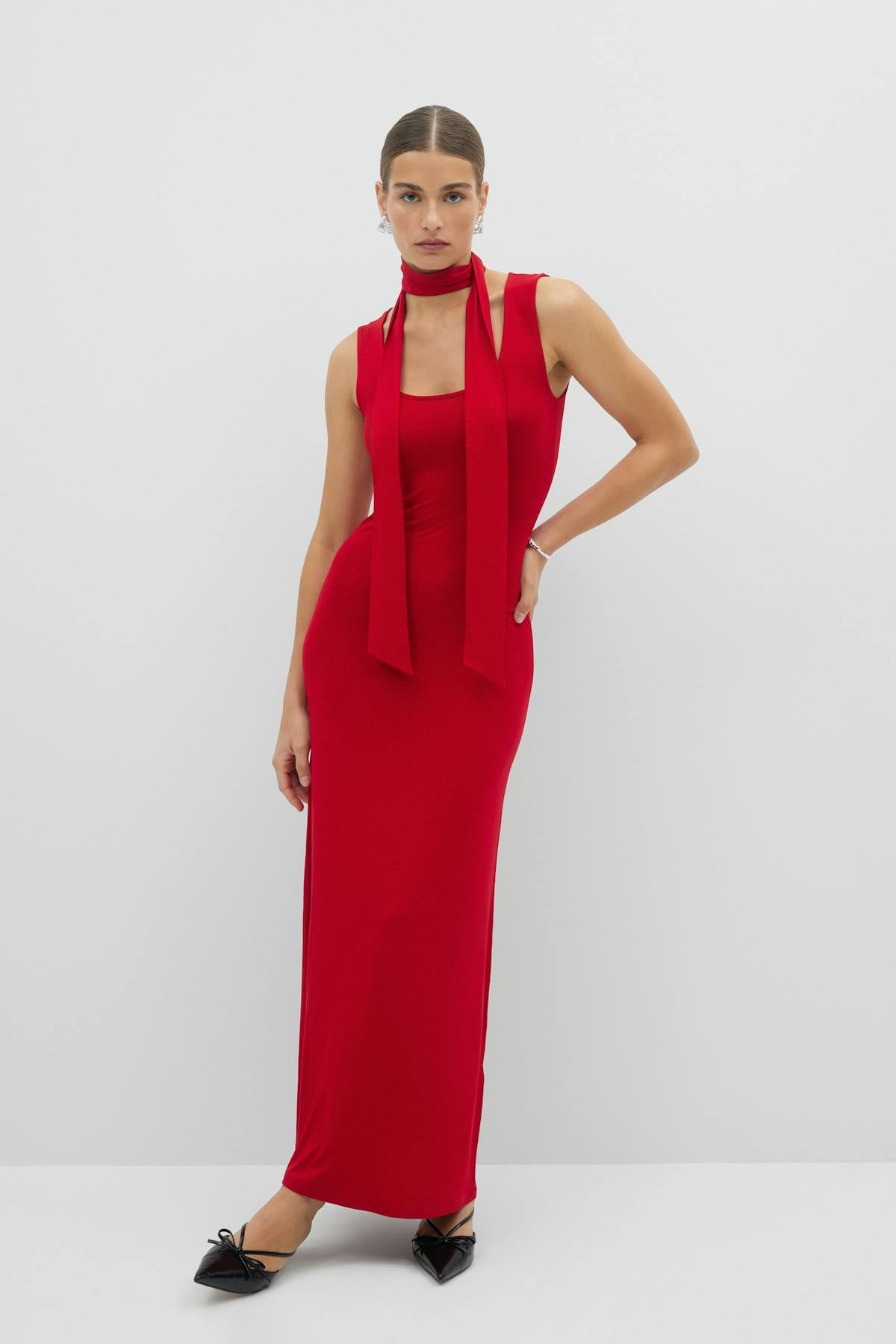 Soft touch scarf dress - Noir