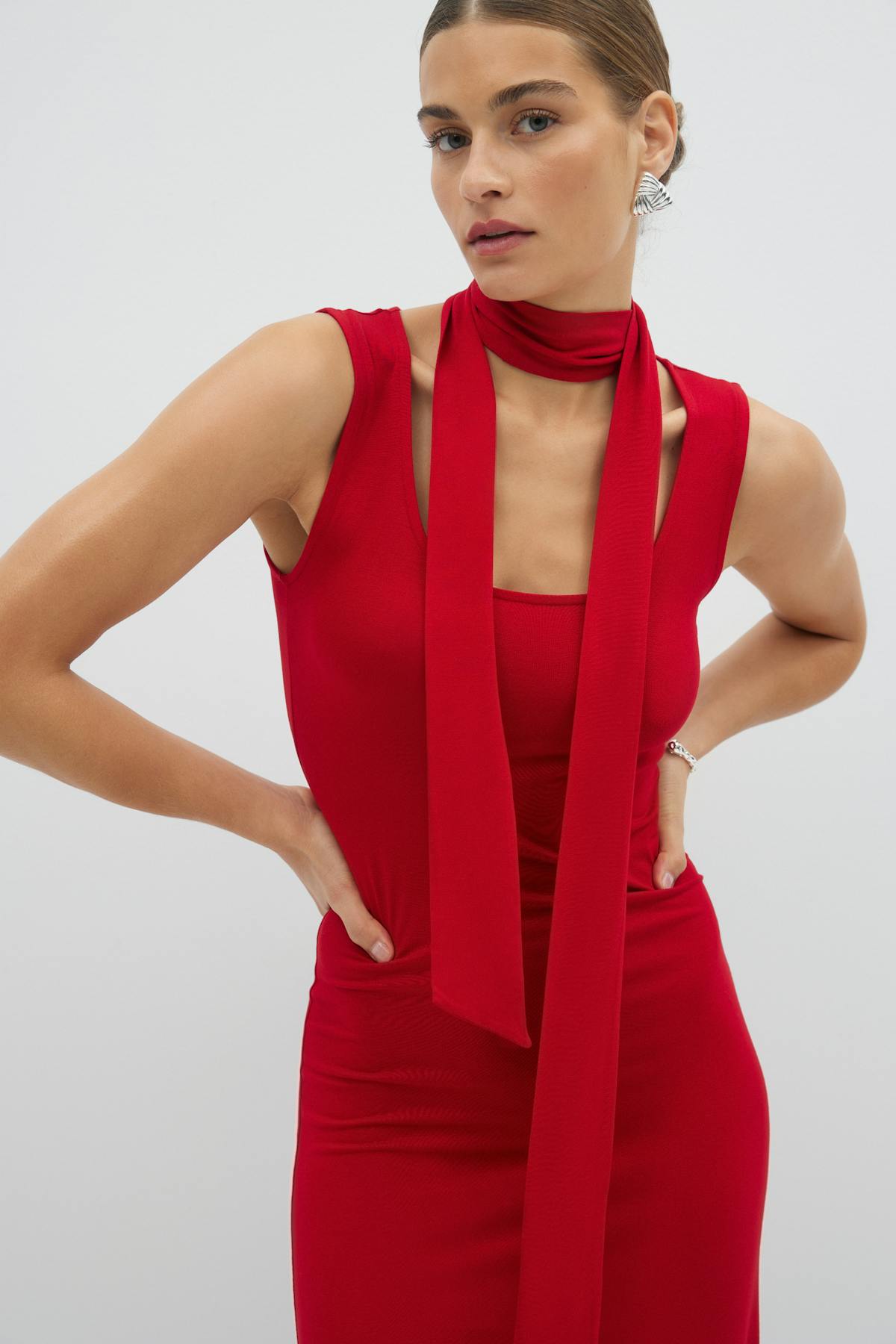Soft touch scarf dress - Haute red