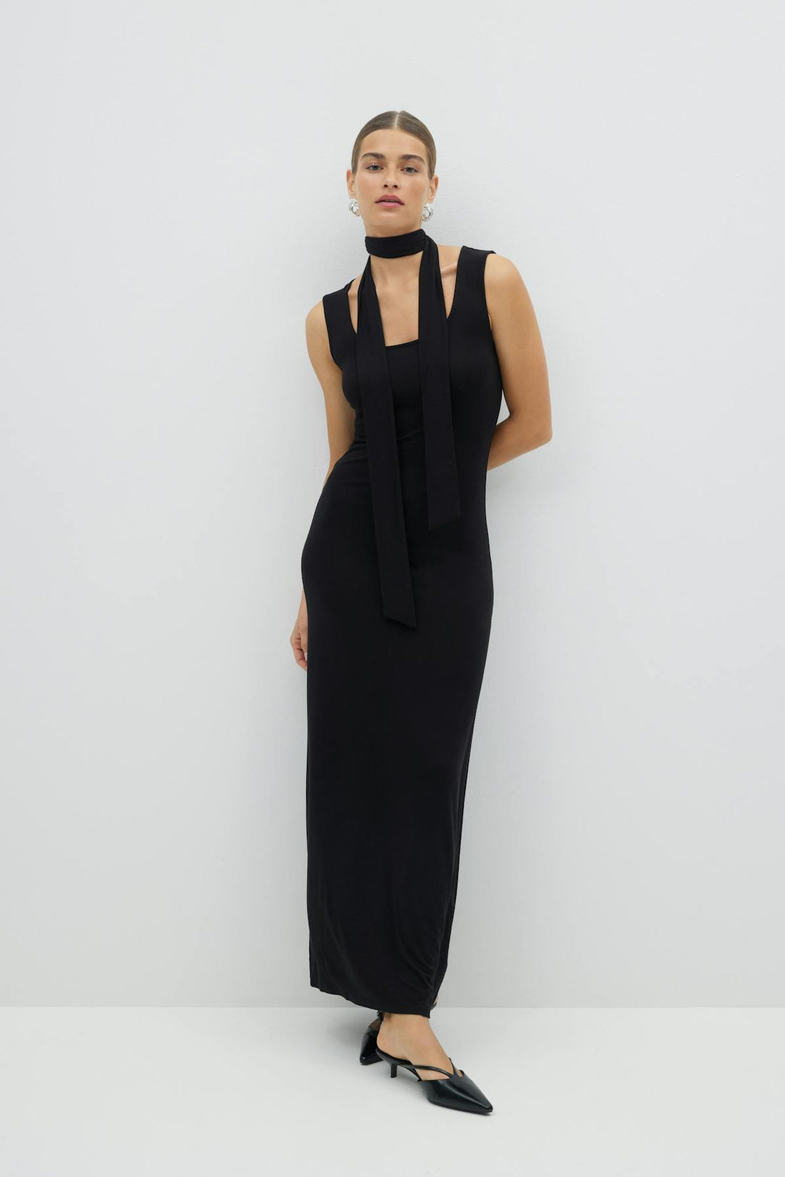 Soft touch scarf dress - Noir
