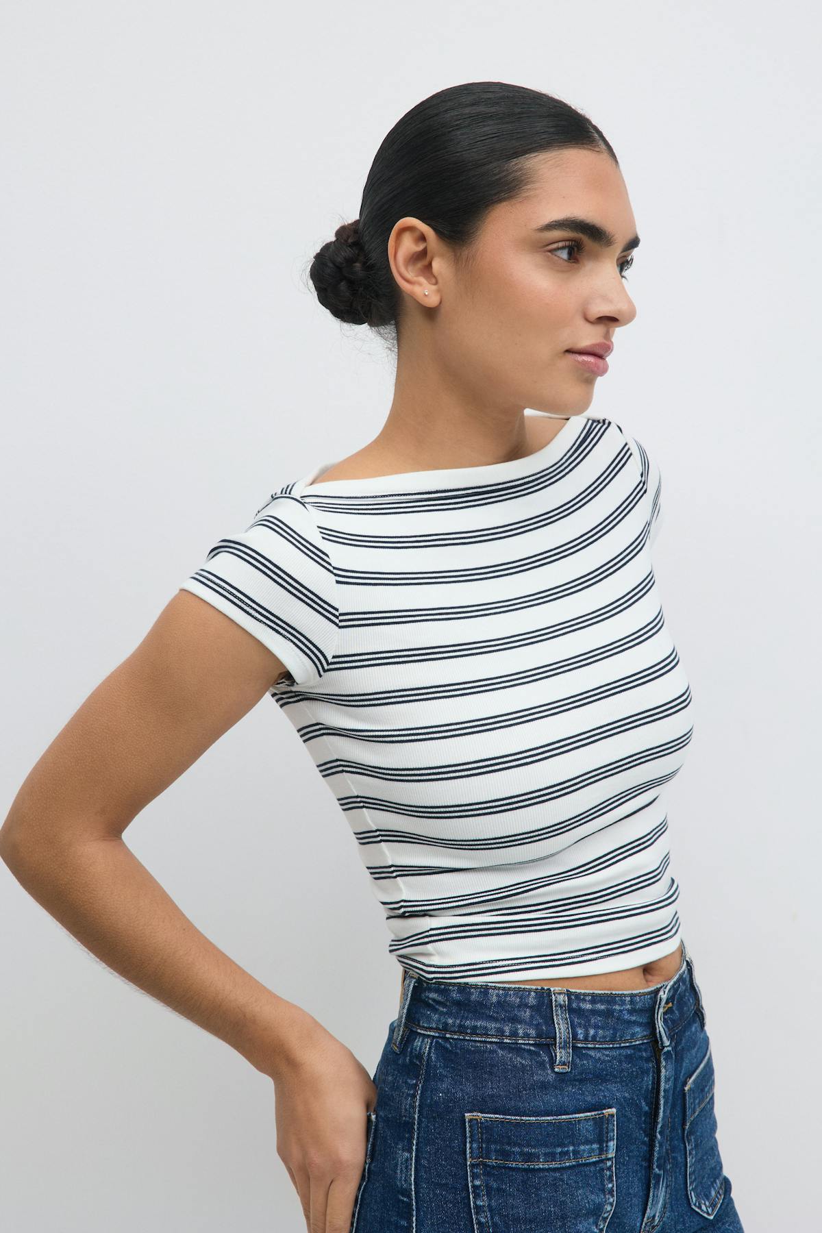 Boatneck tight rib top - Stripe