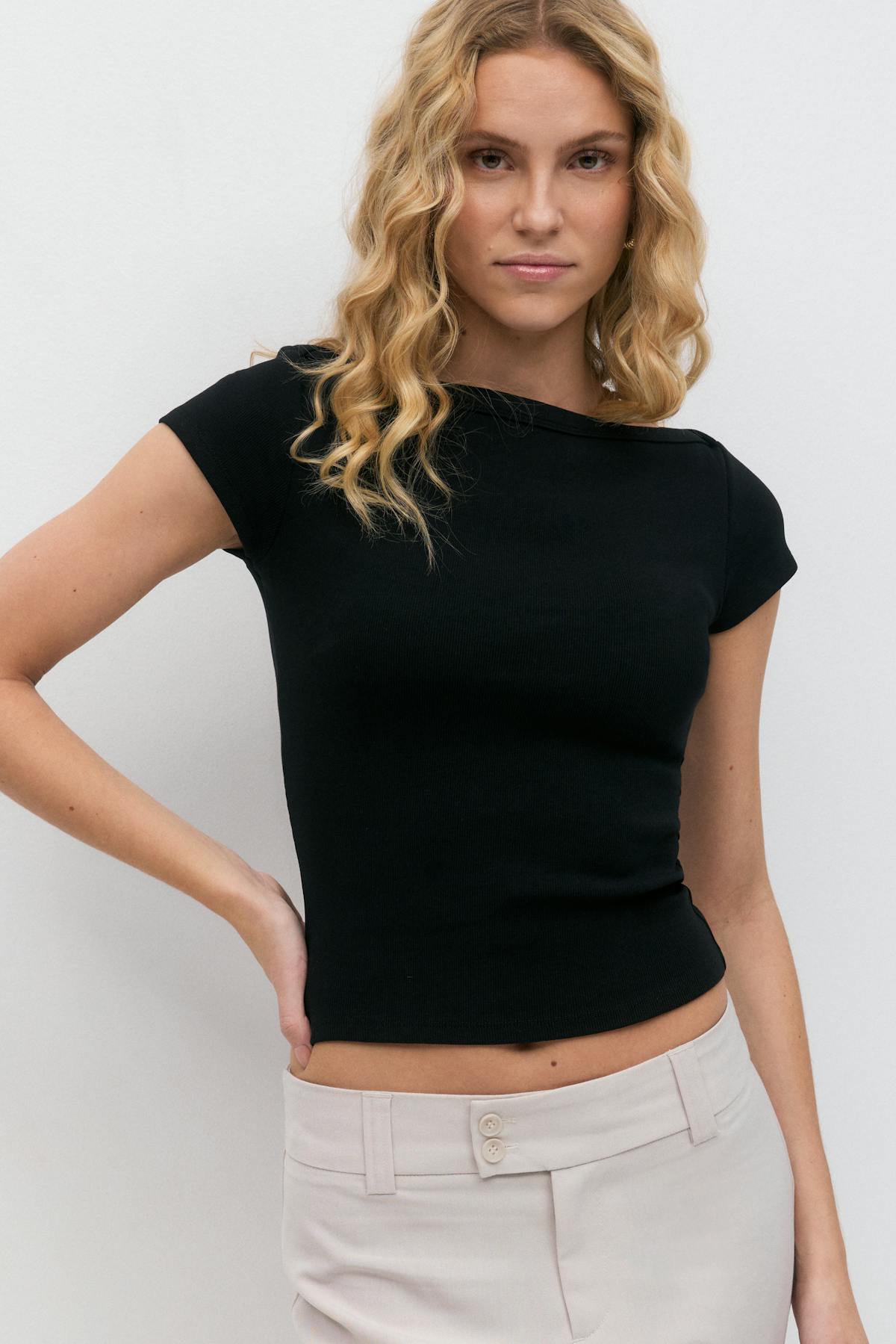 Boatneck tight rib top - Blanc