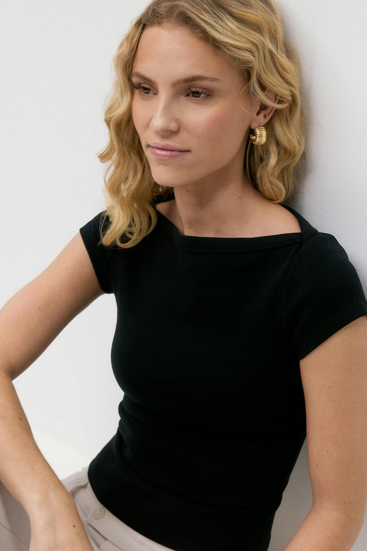 Boatneck tight rib top - Noir