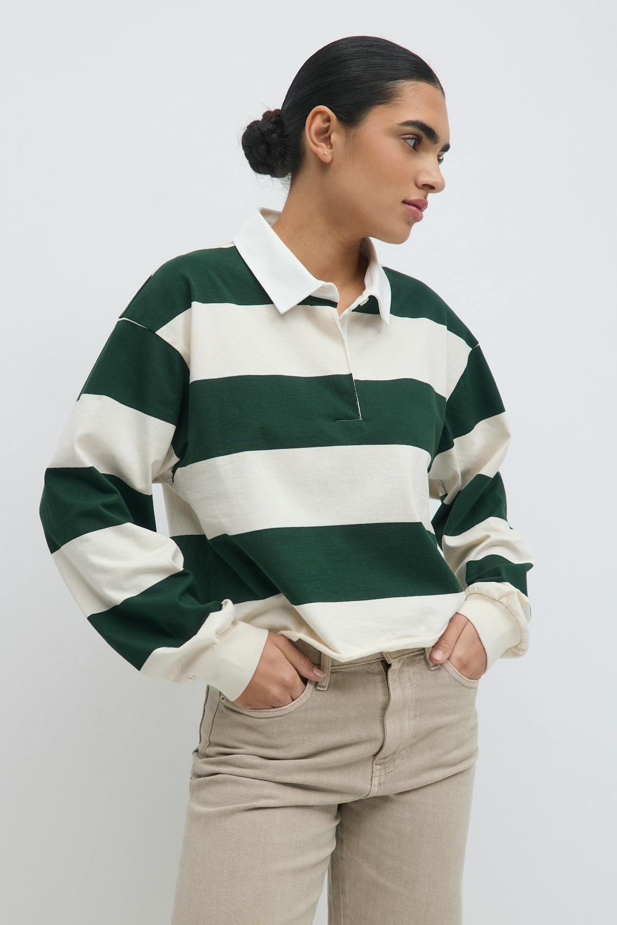 Collar top - Green stripe