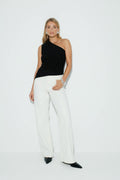 One shoulder glitter top - Noir
