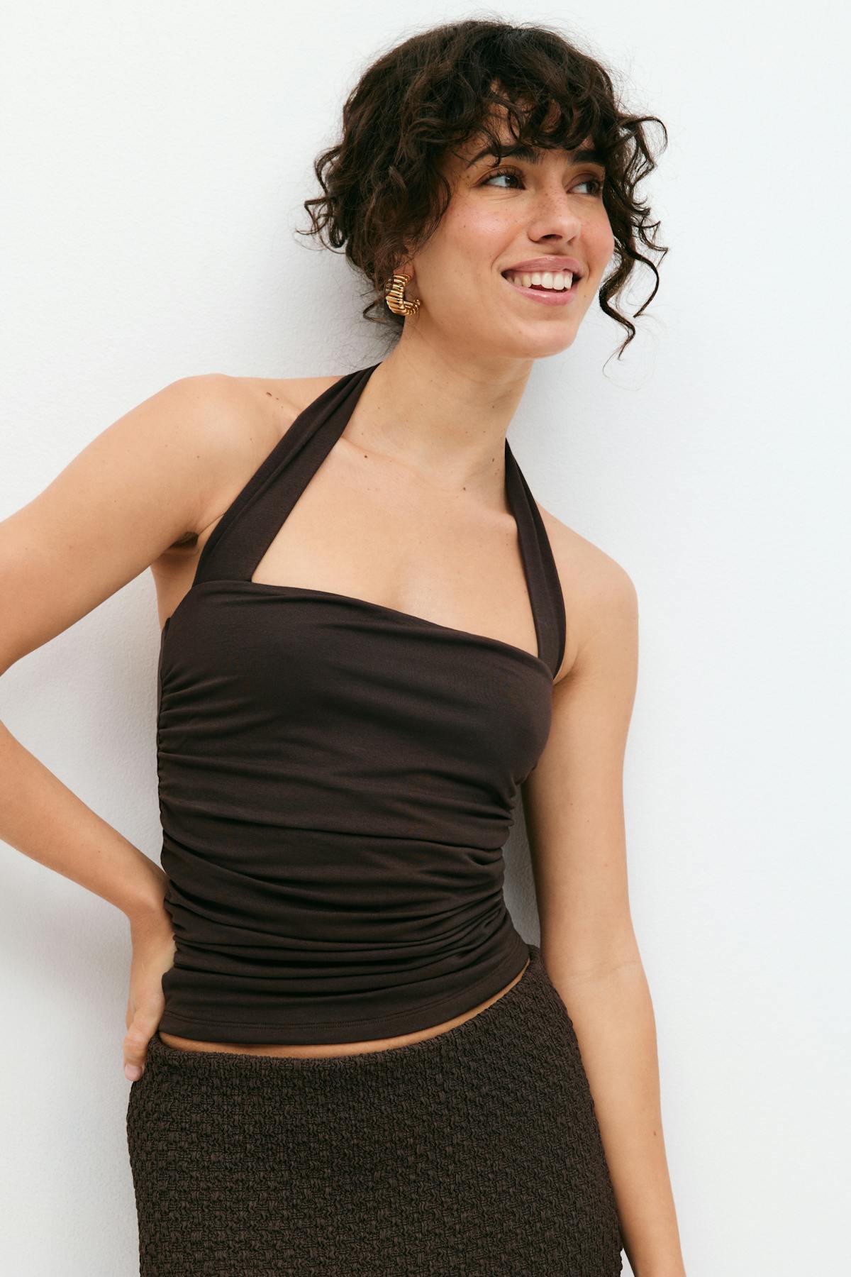 Soft touch halterneck top - Stone