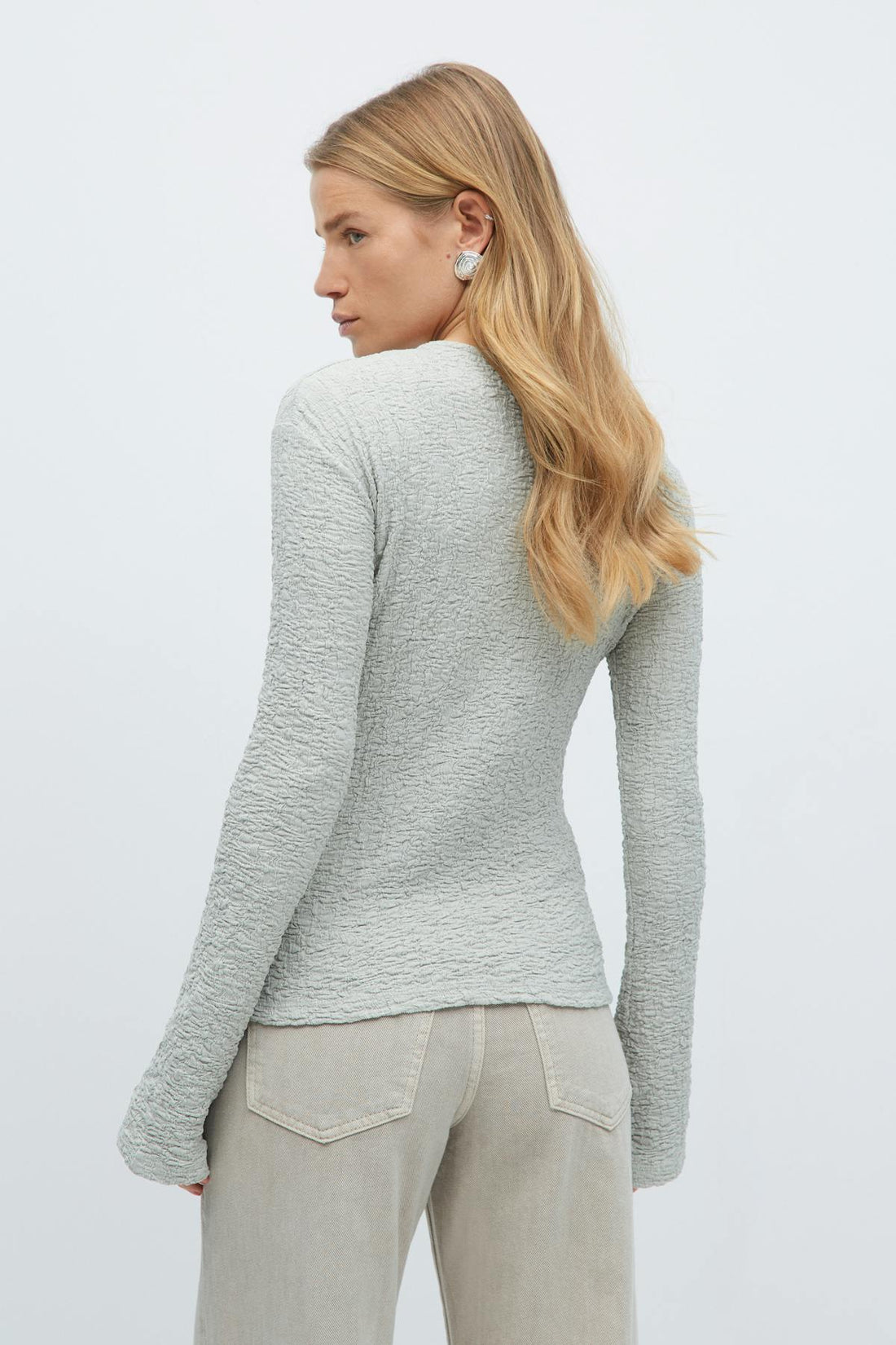 Textured buttoned top - Gris