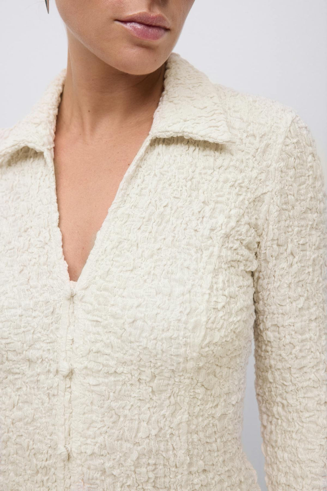 Textured collar top - Egret