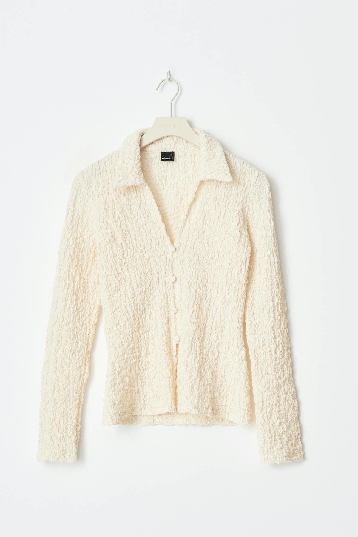 Textured collar top - Egret