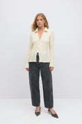 Textured collar top - Egret