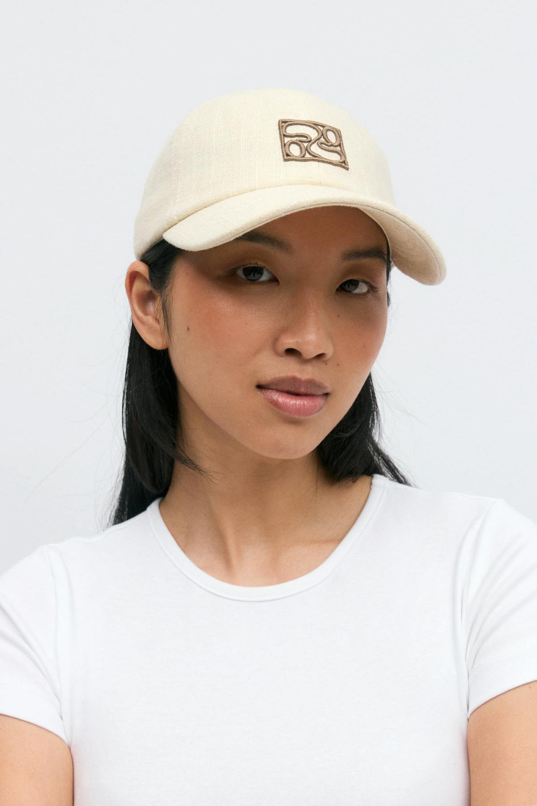 Linen blend cap - Beige embo