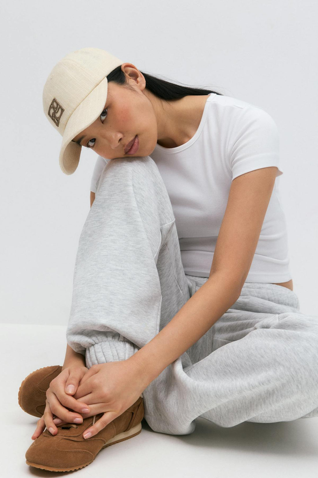 Linen blend cap - Beige embo