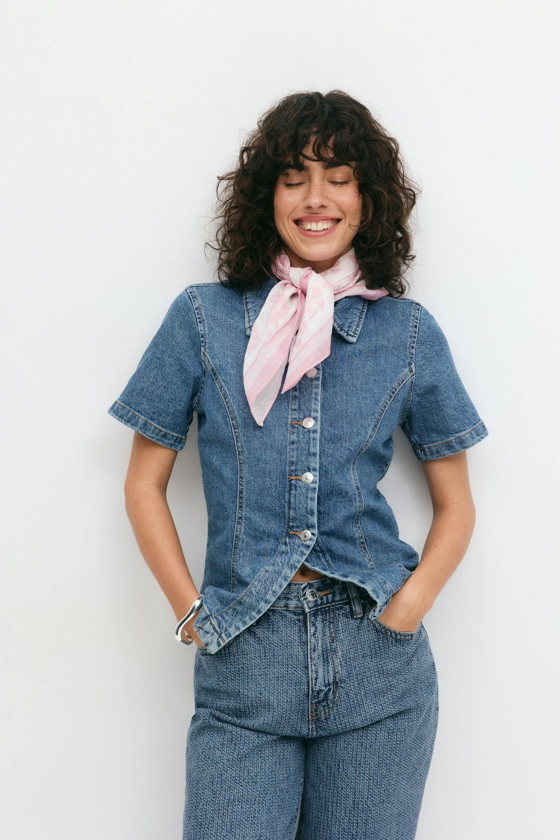 Linen blend scarf - Flower aop