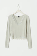 Lace detail top - Chalk pink