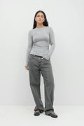 Boatneck ruched top - Grey melange