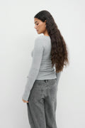Boatneck ruched top - Grey melange