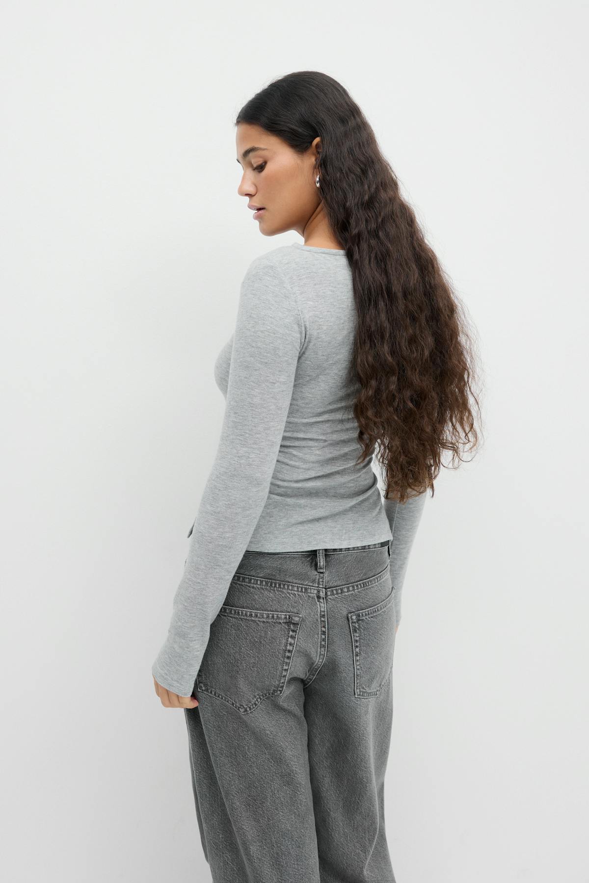 Boatneck ruched top - Grey melange