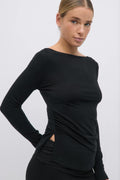 Boatneck ruched top - Noir