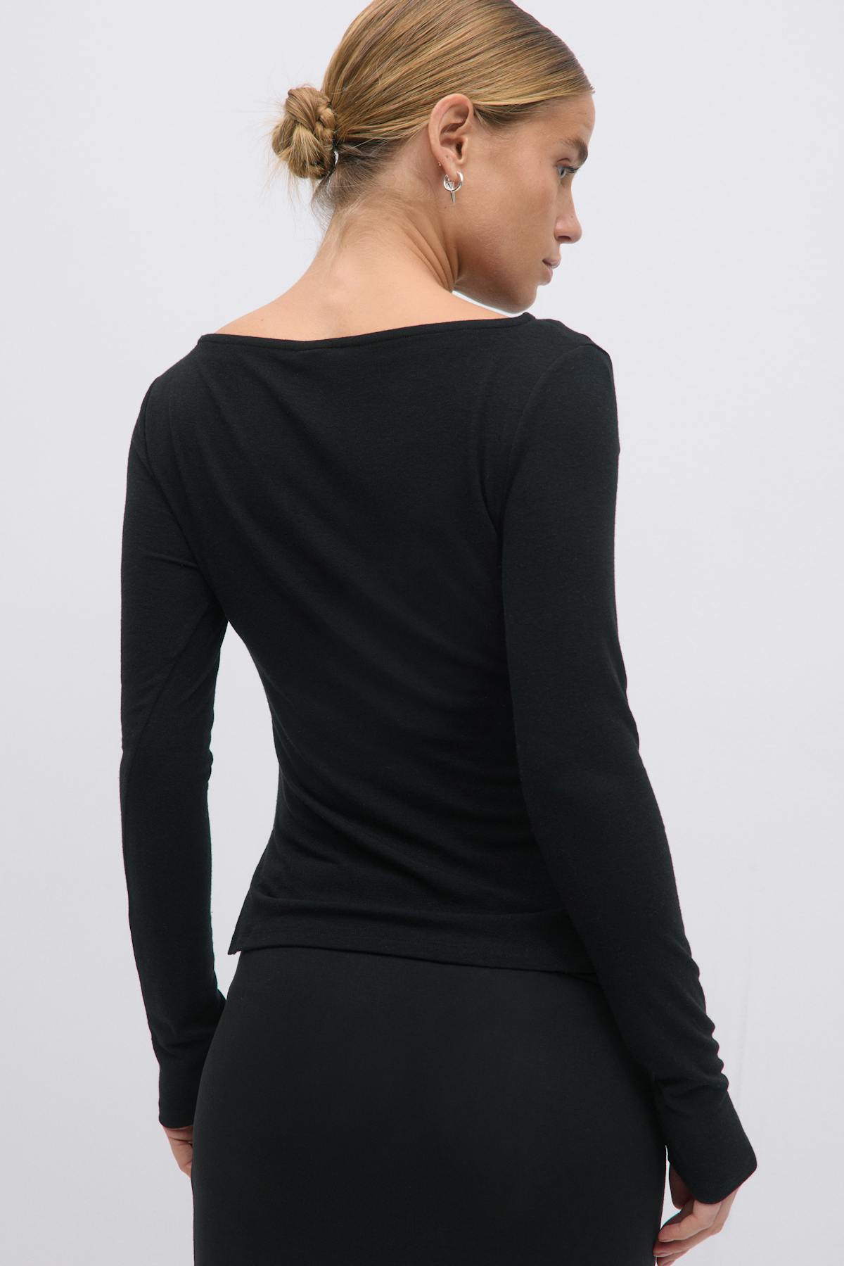 Boatneck ruched top - Noir