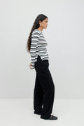 Boatneck ruched top - Black stripe