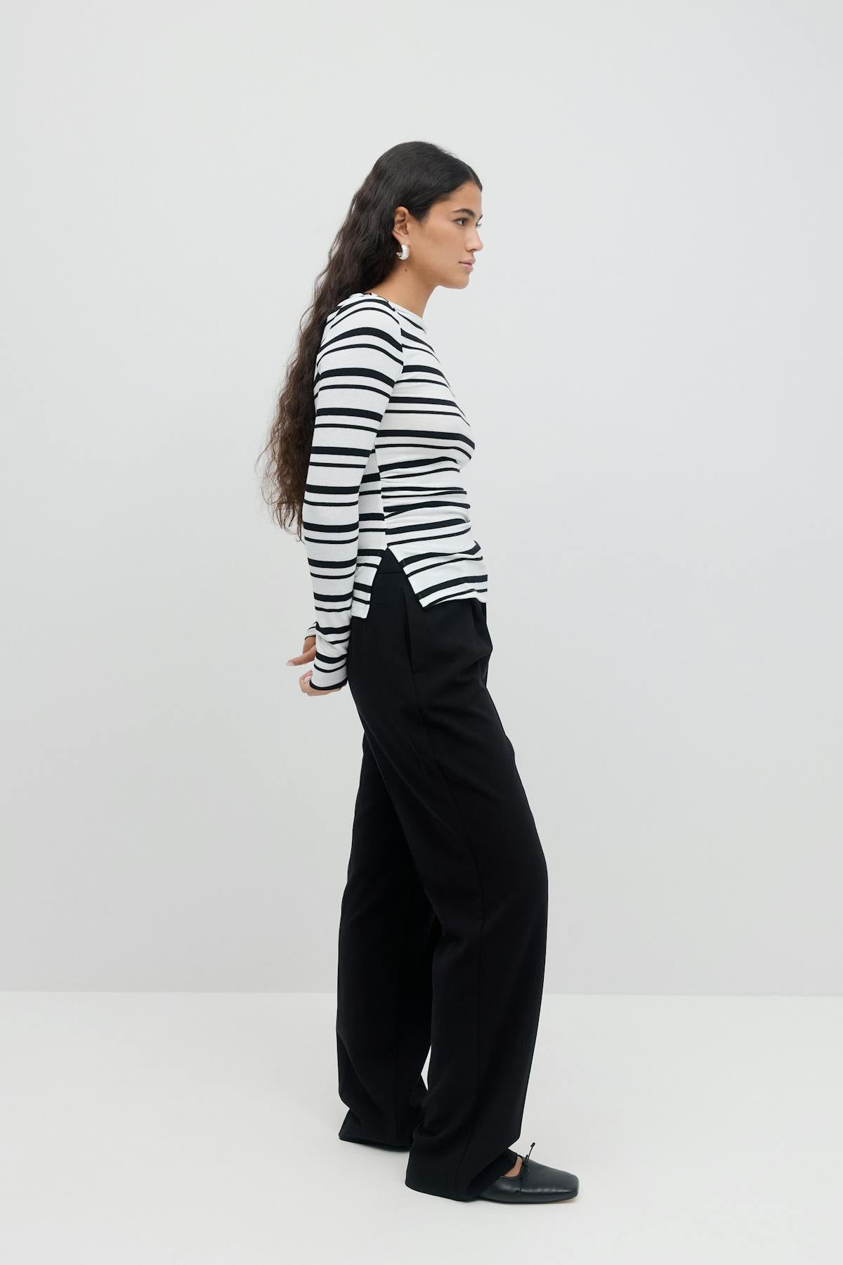 Boatneck ruched top - Black stripe