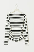 Boatneck ruched top - Black stripe