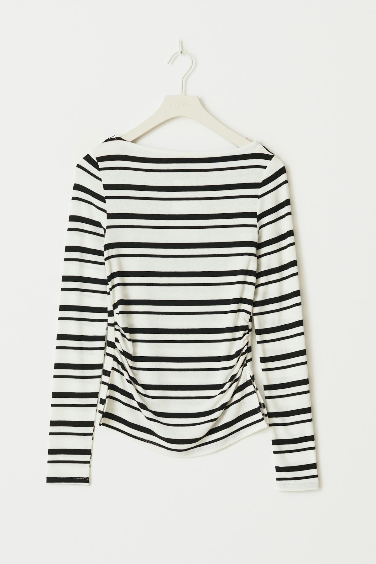 Boatneck ruched top - Black stripe
