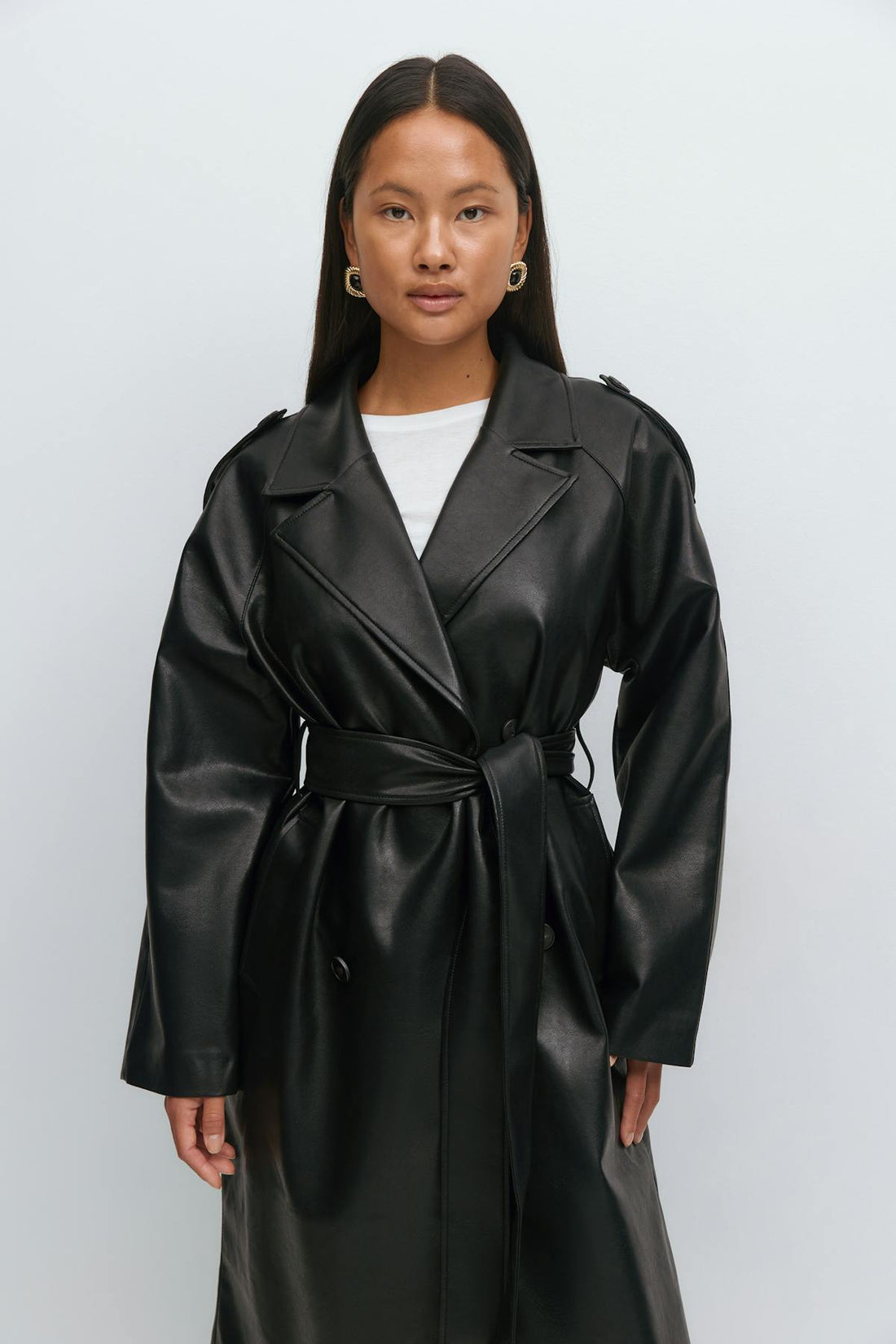 Belted pu trench coat - Noir