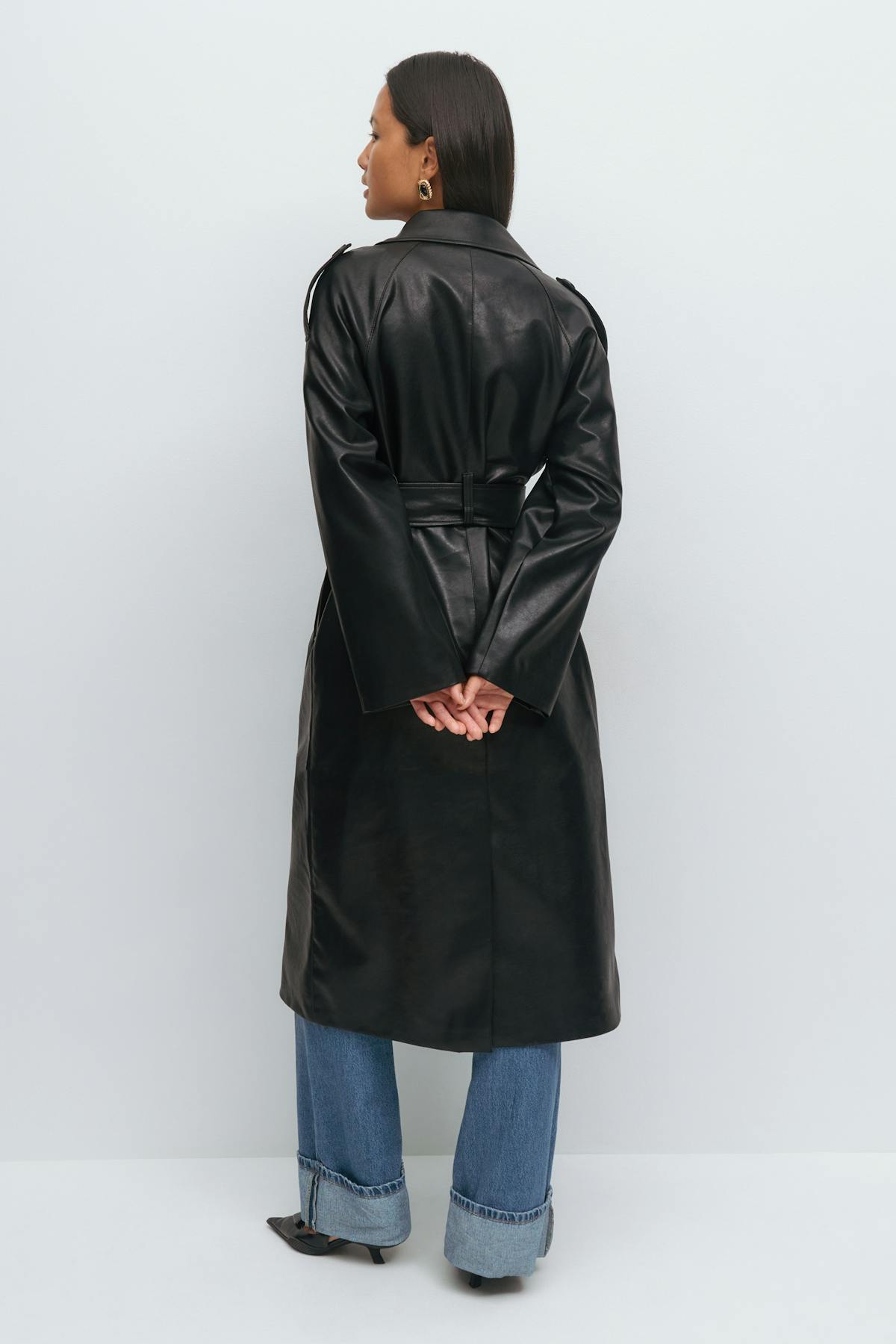Belted pu trench coat - Noir